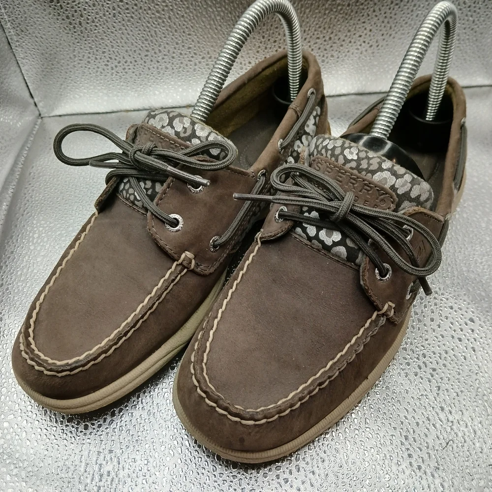 Sperry Brown & Silver Leather Topsiders Women's Size 7.5